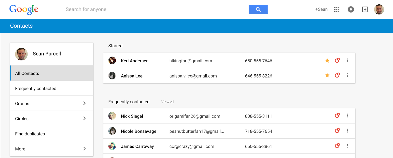 Contacts preview