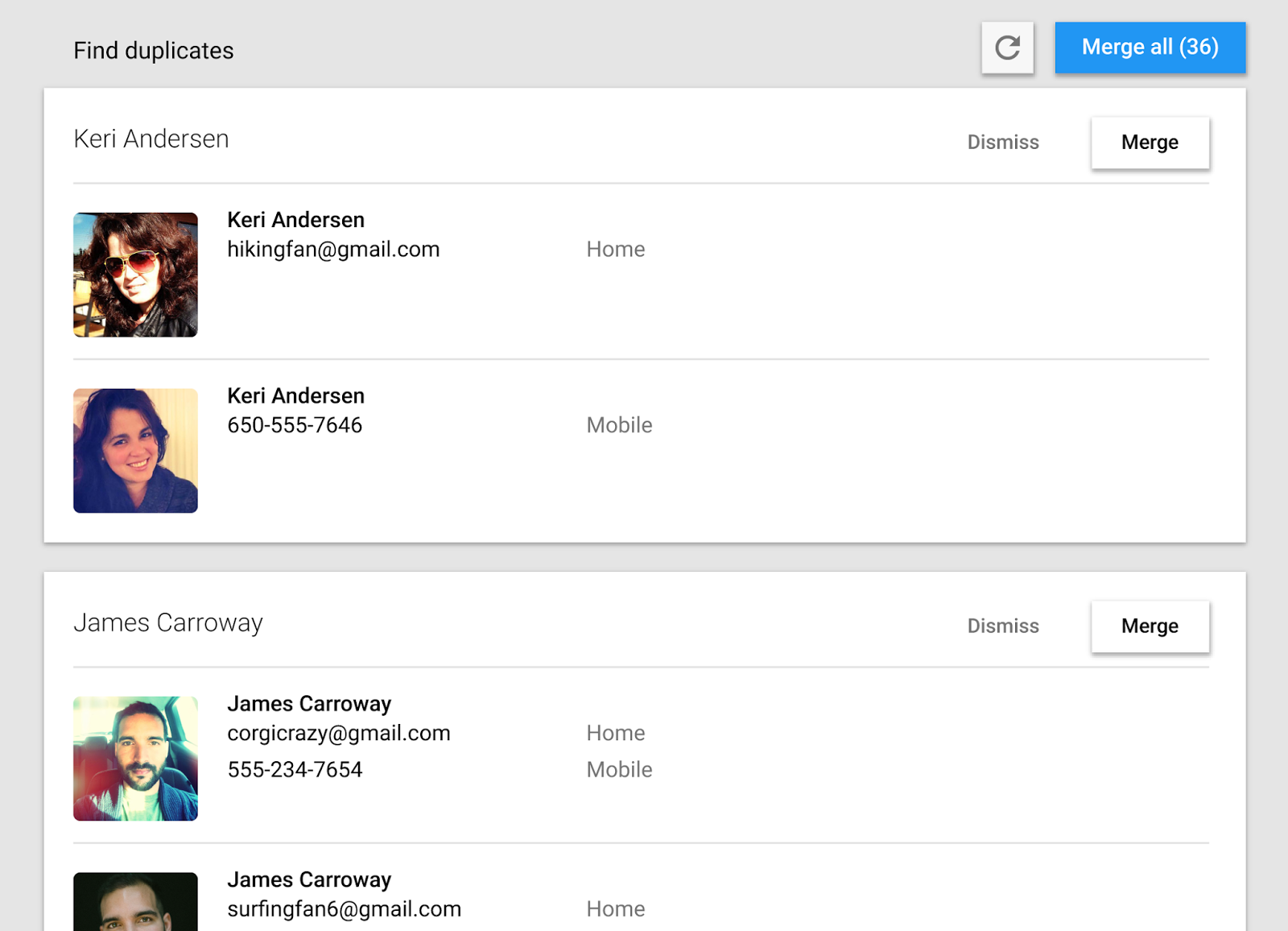 Google Contacts find and merge duplicates
