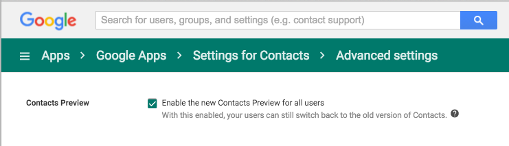 How to enable new Google Contacts apps admin